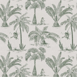 MONKEYS AND PALMS - GREEN ON OFF WHITE