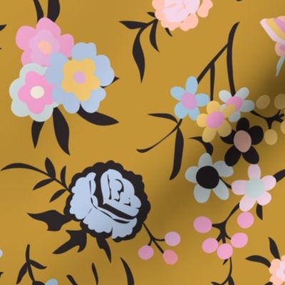 Vintage Pastel Mustard Chintz Floral