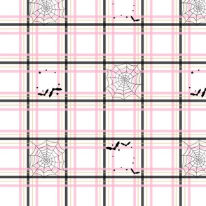 Halloween Plaid Pink, Orange, Black with Bats and Spiderwebs - Pastel Halloween