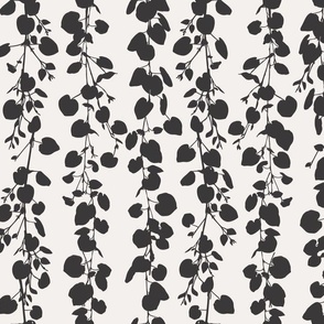 trailing willow leaves in black and white | vertical stripe | at midnight | medium scale
