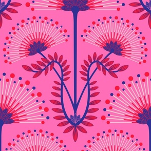 Mimosa Deco Floral - Fuchsia Pink Red Blue - LARGE Scale - UnBlink Studio by Jackie Tahara