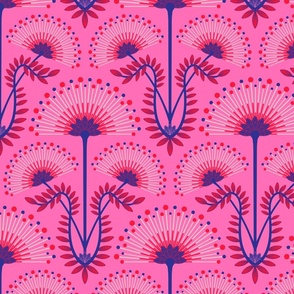 Mimosa Deco Floral - Fuchsia Pink Red Blue - MEDIUM Scale - UnBlink Studio by Jackie Tahara