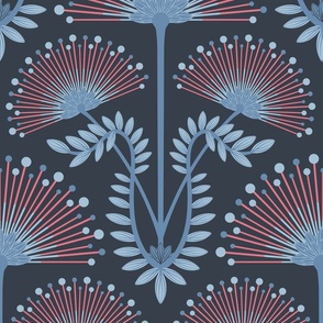 Mimosa Deco Floral - Navy Blue Red Light Blue - LARGE Scale - UnBlink Studio by Jackie Tahara