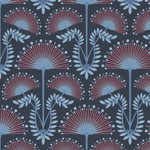 Mimosa Deco Floral - Navy Blue Red Light Blue - MEDIUM Scale - UnBlink Studio by Jackie Tahara