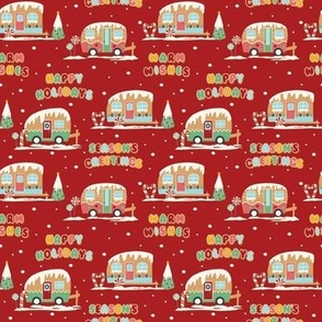 Small Christmas Gingerbread Campers with Christmas Greetings and Upsdell Red Background