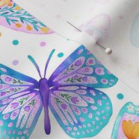 Rainbow Floral Butterflies and Dots