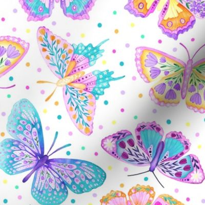 Rainbow Floral Butterflies and Dots