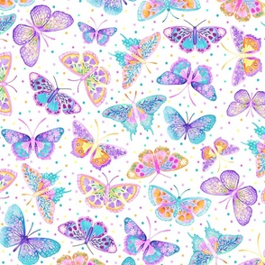 Rainbow Floral Butterflies and Dots