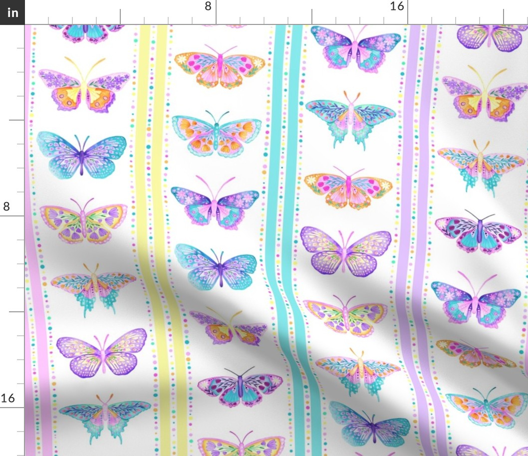 Rainbow Floral Butterflies With Stripes