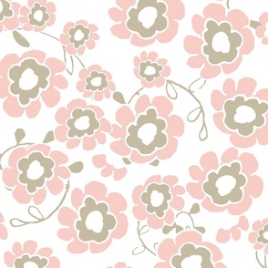 Sweet Vintage Floral - Pink, White and Neutral - Large Scale.