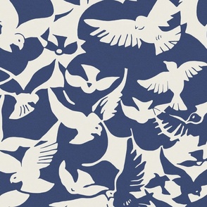 THE GATSBY COLLECTION - ART DECO BIRDS IN FLIGHT IN VINTAGE ORIGINAL BLUE AND WHITE