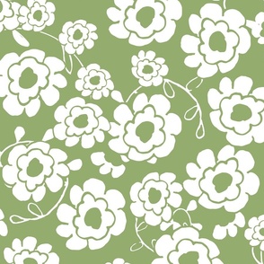 Sweet Vintage Floral - Green And White - Large Scale.