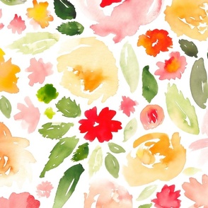 36" Flowers in yellow and red - watercolor floral wallpaper and fabric