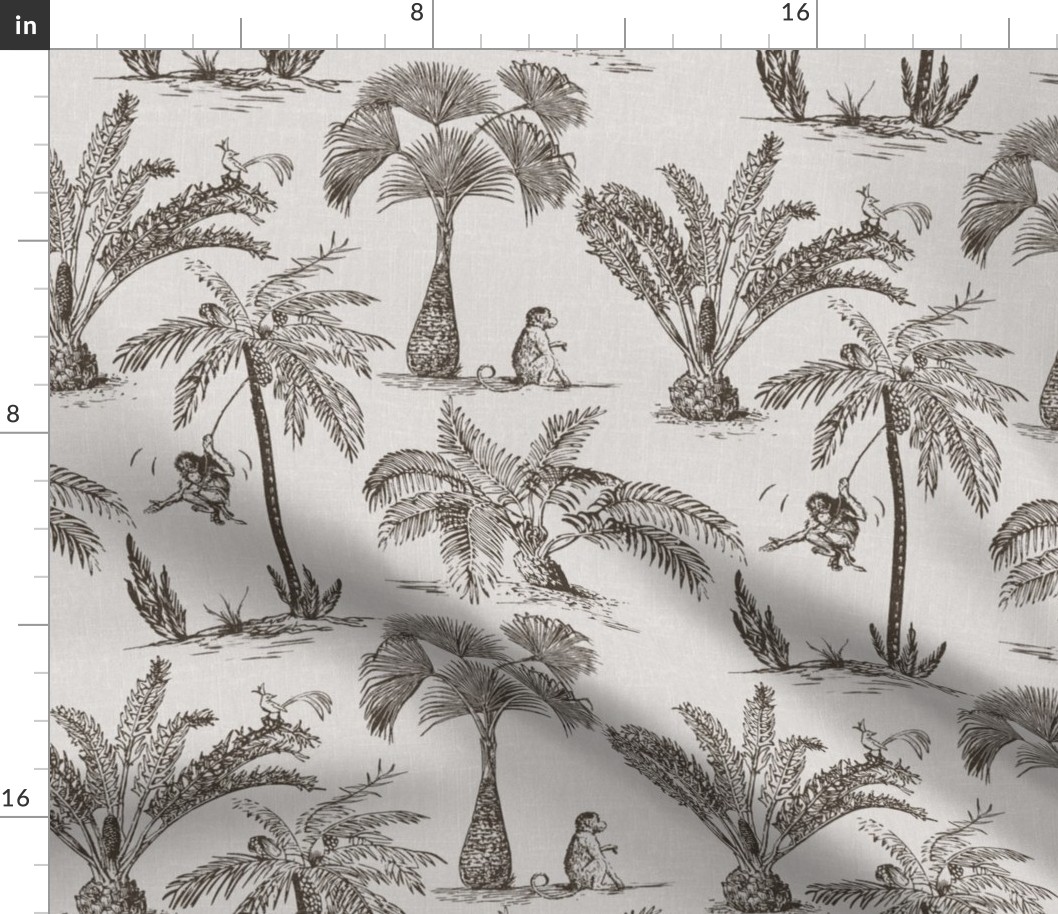 MONKEYS AND PALMS - DARK CHOCOLATE BROWN ON OFF-WHITE