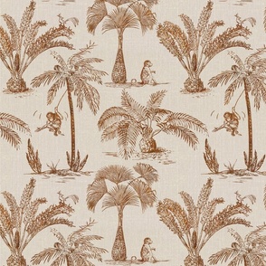 MONKEYS AND PALMS - WARM TEXTURED BROWN ON OFF WHITE