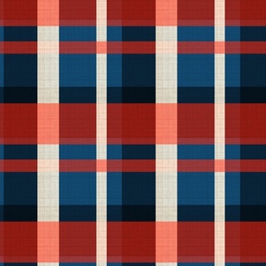 Colorful line/checkered pattern in red, blue and ivory