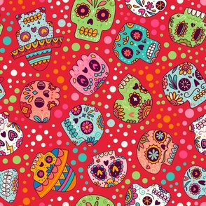 Large Scale Sugar Skulls Dia de los Muertos Celebration Colorful Halloween Flower Skeletons