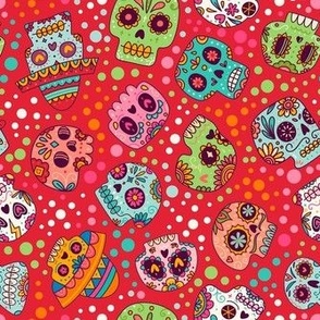 Medium Scale Sugar Skulls Dia de los Muertos Celebration Colorful Halloween Flower Skeletons