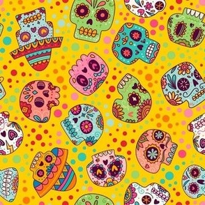 Medium Scale Sugar Skulls Dia de los Muertos Celebration Colorful Halloween Flower Skeletons