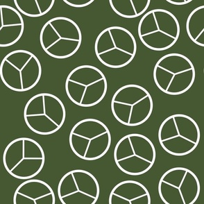 Peace Day, White Peace Signs on Dark Green || Daisy Age Collection by Sarah Price  Medium Scale Perfect for bags, clothing and quilts