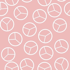 Peace Day, White Peace Signs on Pink || Daisy Age Collection by Sarah Price Medium Scale Perfect for bags, clothing and quilts