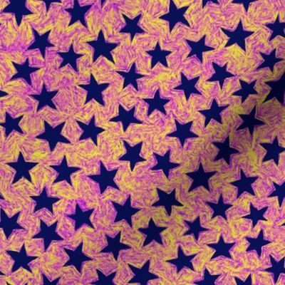 batik stars - blue on pink/yellow
