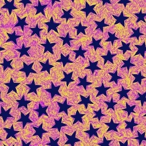 batik stars - blue on pink/yellow