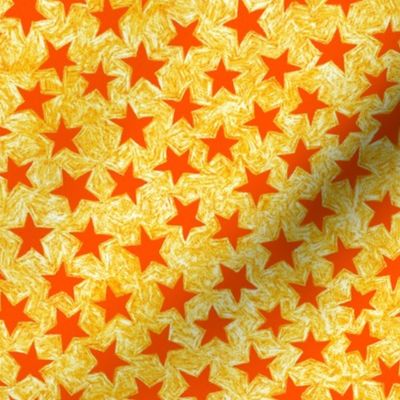 batik stars - orange on gold/white