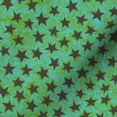 batik stars - khaki on light blue/green