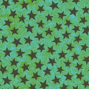 batik stars - khaki on light blue/green