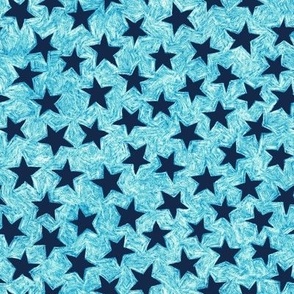 batik stars - navy on bright blue