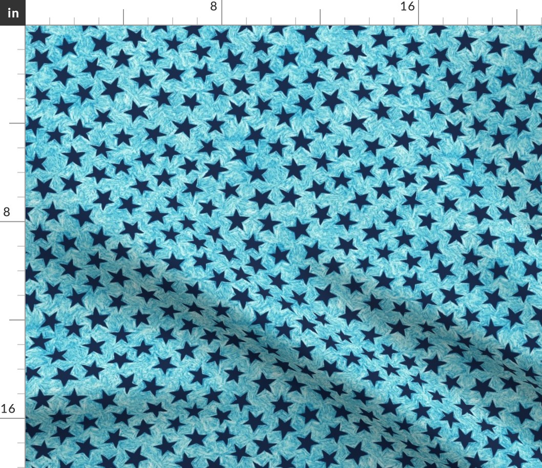 batik stars - navy on bright blue