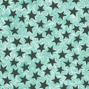 batik stars - olive on white/light blue