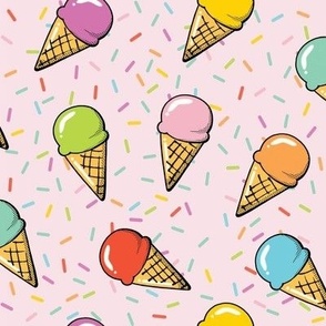 rainbow ice cream cones with sprinkles