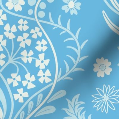 Art Nouveau fritillary acanthus damask XL wallpaper scale custom blue off-white by Pippa Shaw