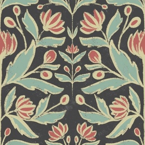 Textured Vintage Art Nouveau Floral - charcoal