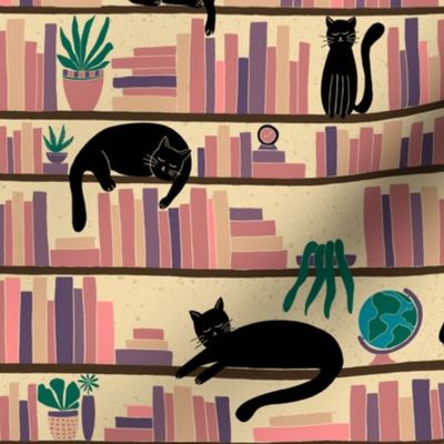 Black Cats Library | Dark Academia | Pink and Lilac
