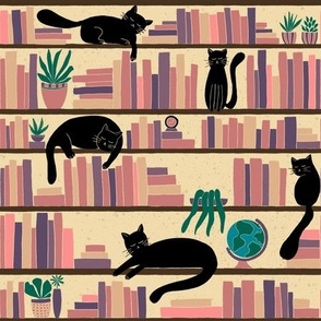 Black Cats Library | Dark Academia | Pink and Lilac