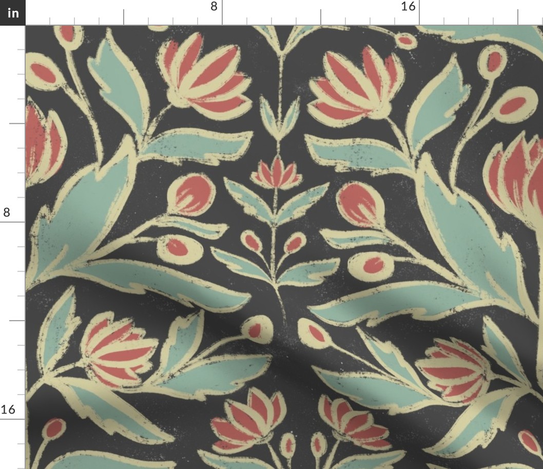 Textured Vintage Art Nouveau Floral - charcoal - large