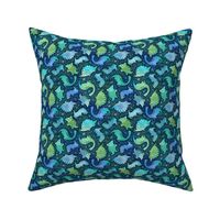 Watercolor dinosaur green and blue dark Xsmall