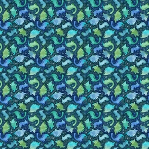 Watercolor dinosaur green and blue dark Xsmall