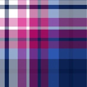 (large) Cozy fall / winter plaid, berry colors of navy blue, periwinkle, pink and fuchsia, LARGE scale 