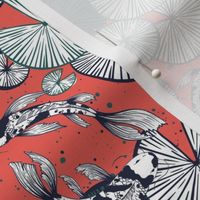 18" lotus and koi fishes in the lake  | orange and green | KOI collection