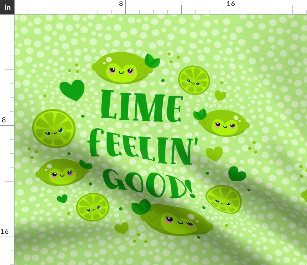 18x18 Panel Lime Feelin' Good Kawaii Fruit Faces for Throw Pillow or Cushion Cover