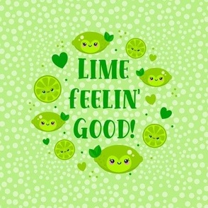 6" Circle Lime Feelin' Good Cute Kawaii Fruit Faces for Embroidery Hoop or Quilt Square Swatch Projects Potholders