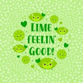 4" Circle Lime Feelin' Good Cute Kawaii Fruit Faces for Embroidery Hoop or Quilt Square Swatch Projects Potholders
