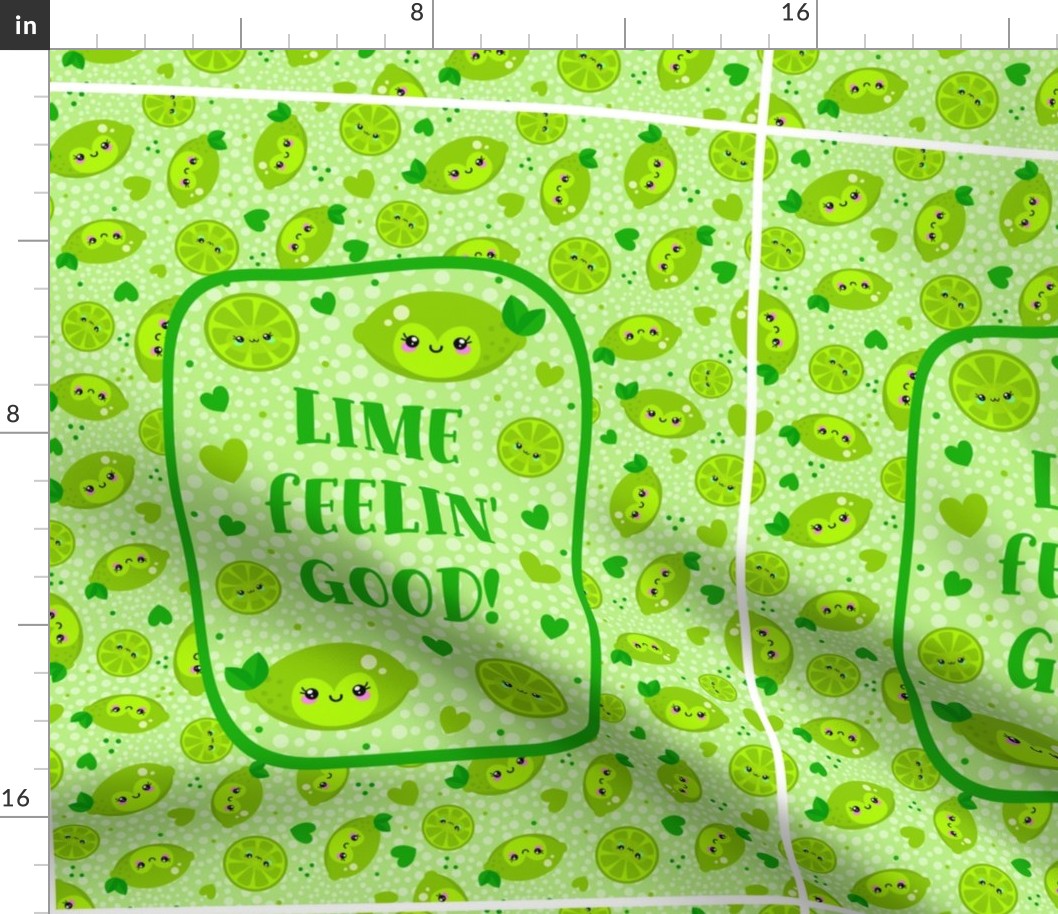 14x18 Panel for DIY Garden Flag Kitchen Towel or Small Wall Hanging Lime Feelin' Good Cute Green Kawaii Fruit Faces