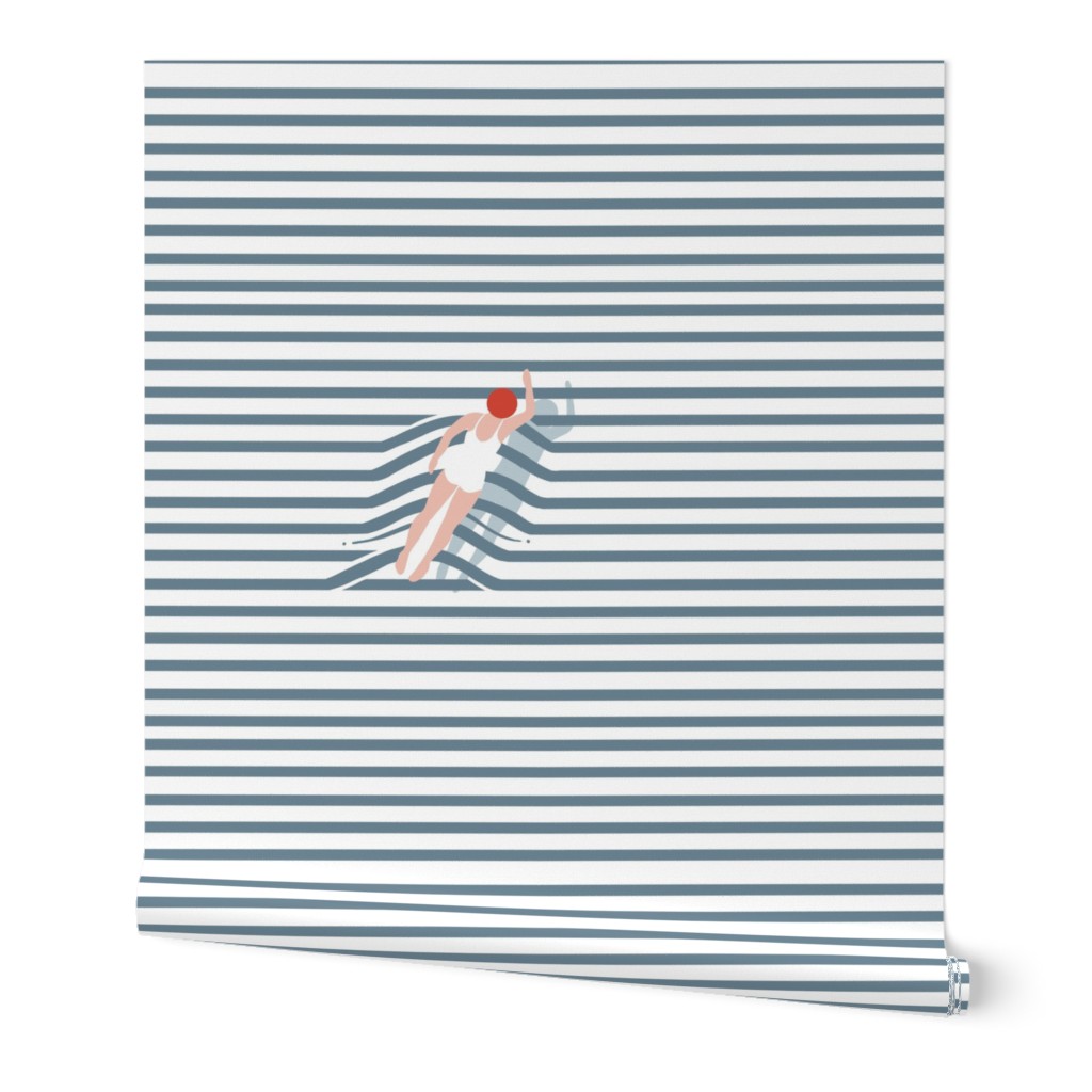 Swimmer - Nautical Stripes - Marine Navy Seaside 