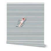 Swimmer - Nautical Stripes - Marine Navy Seaside 