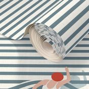 Swimmer - Nautical Stripes - Marine Navy Seaside 